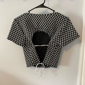 Tie back black and white crop top
